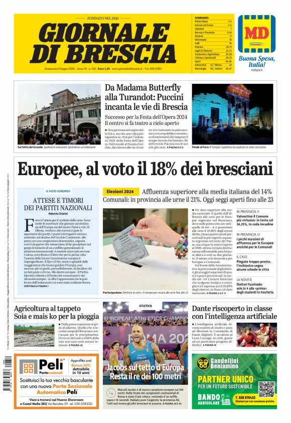 Prima-pagina-giornale di brescia-oggi-edizione-del-2024-06-09